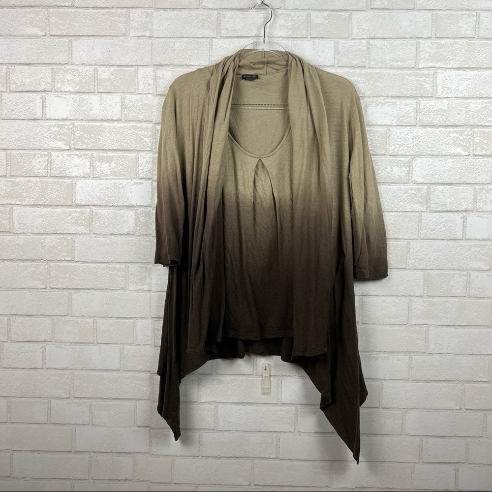 Ronen Chen Ombre Linen/Cotton Blend Tank and Cardigan Set Women's Size 1